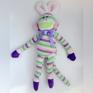 Striped Plush Monkey Toy with Bunny Ears